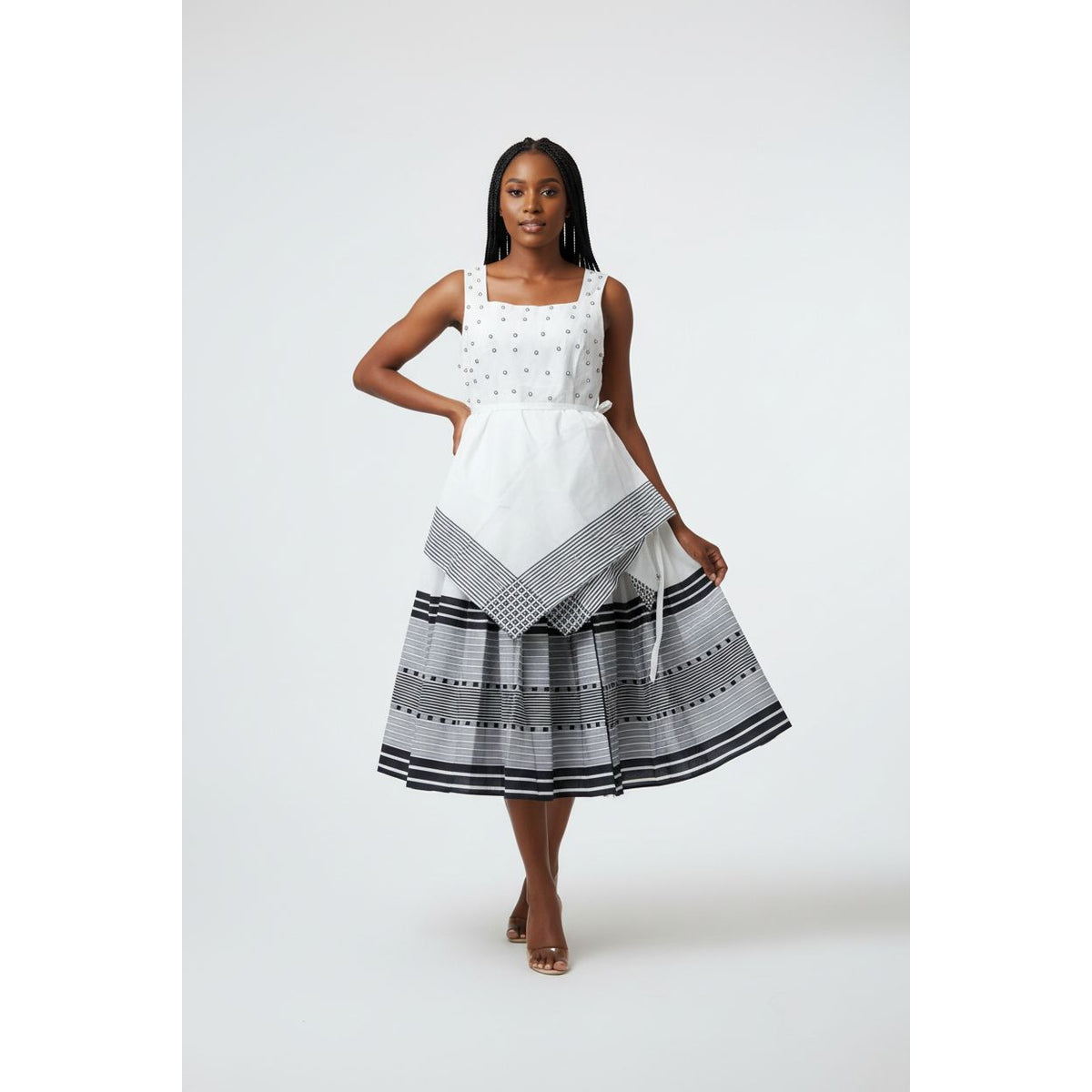 Pearl-Embellished Traditional Midi Dress