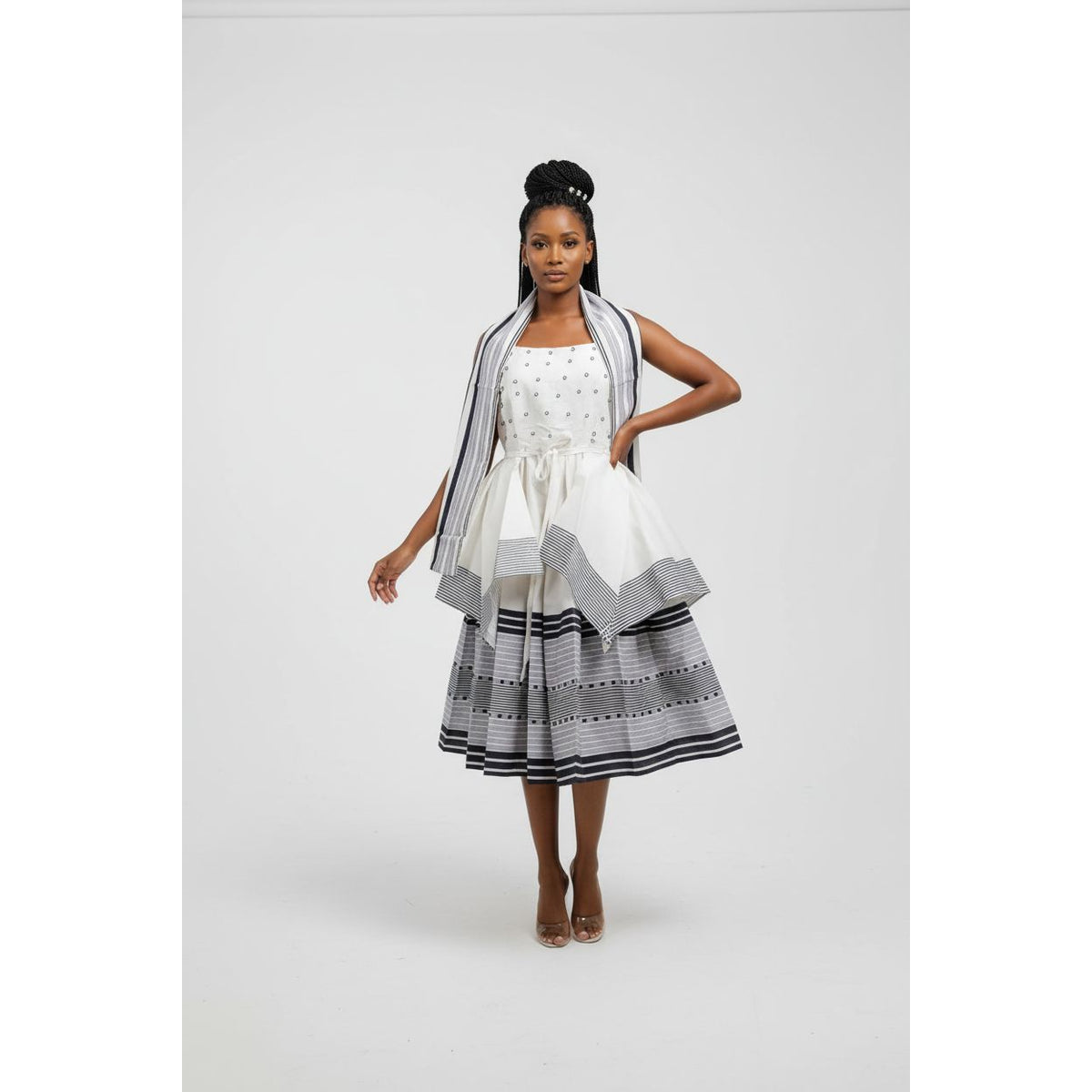 Pearl-Embellished Traditional Midi Dress