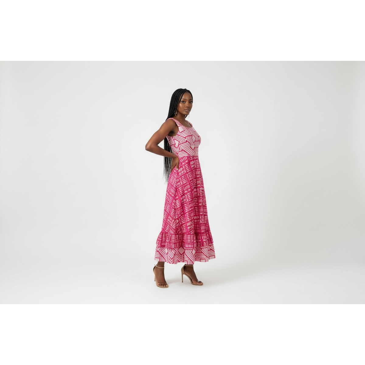Printed Sleeveless Bubble Maxi Dress