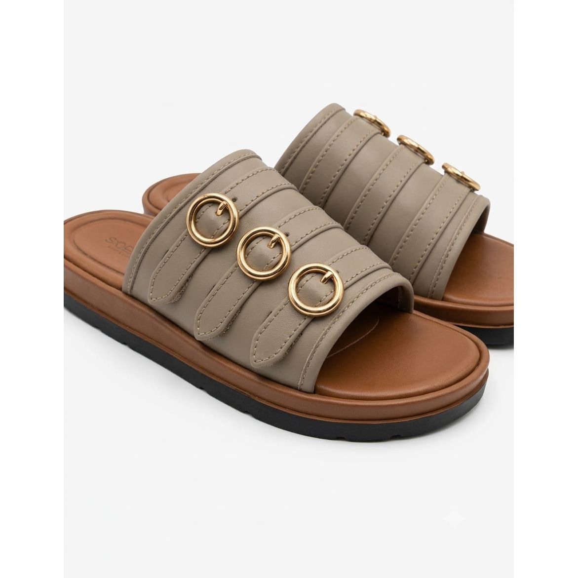 Triple Gold Buckle Flat Sandals