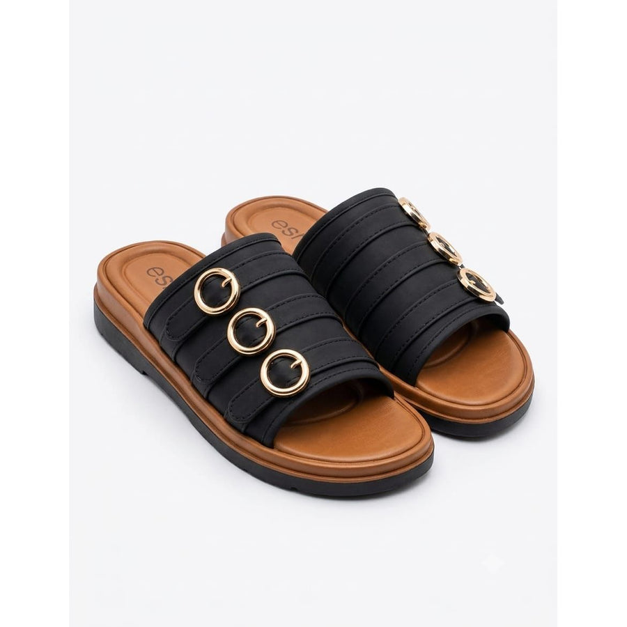 Triple Gold Buckle Flat Sandals