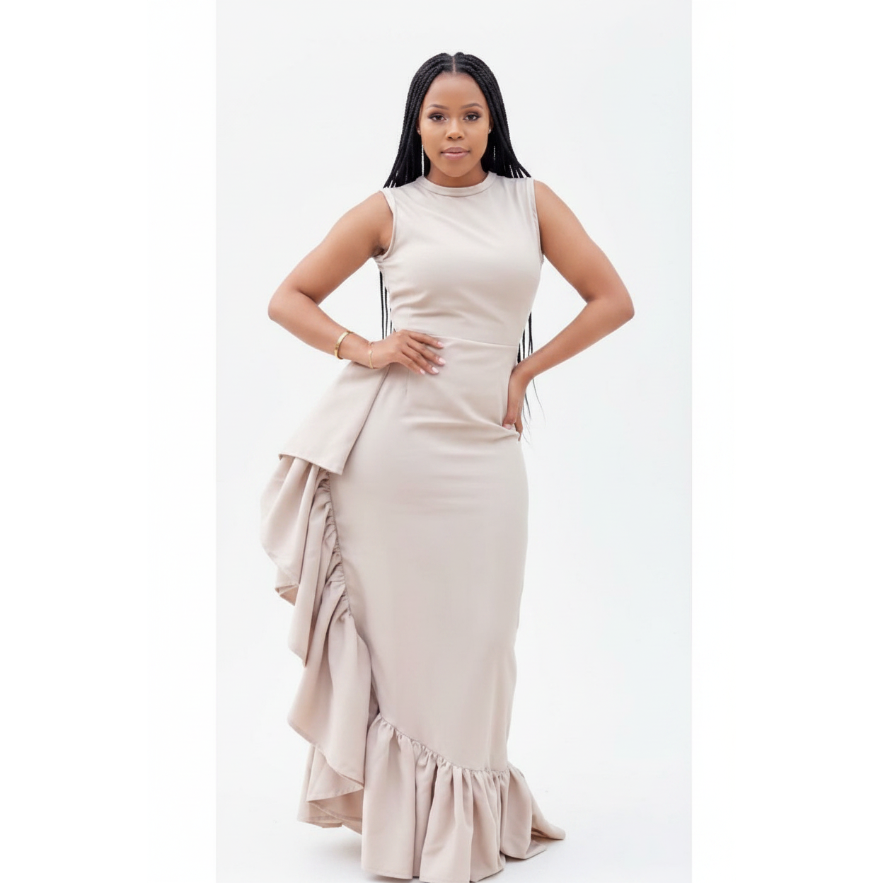 Sleeveless Side Ruffle Dress