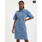 Button Detailed Short Denim Dress