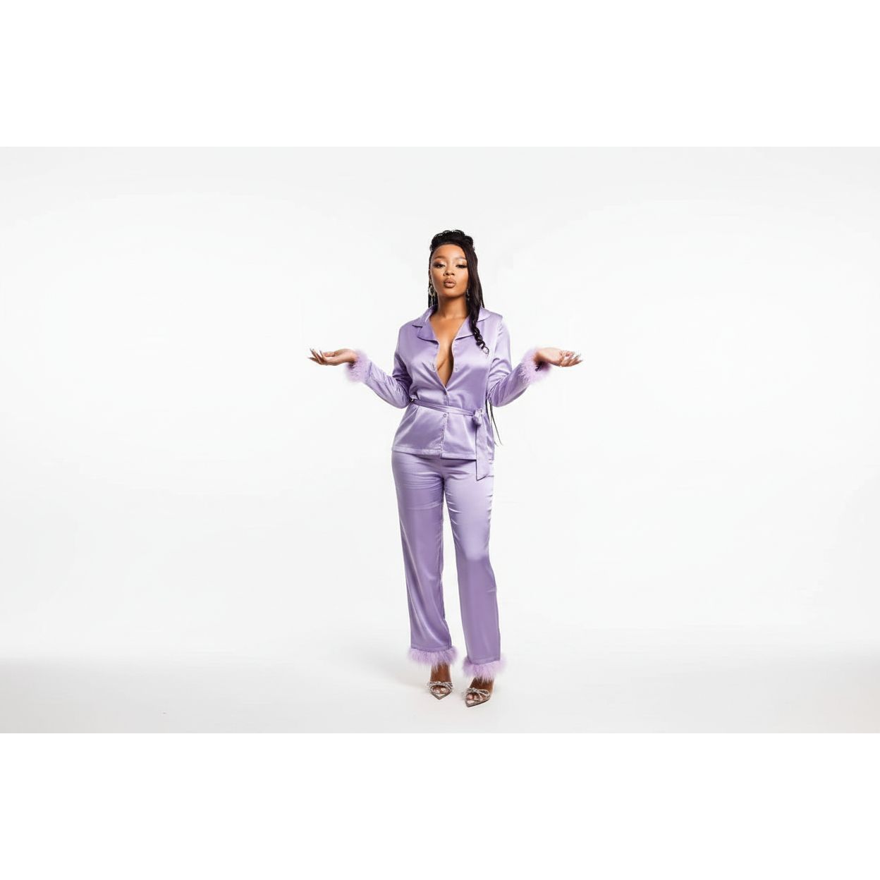 Ladies Feather Fringe Two-piece Loungewear