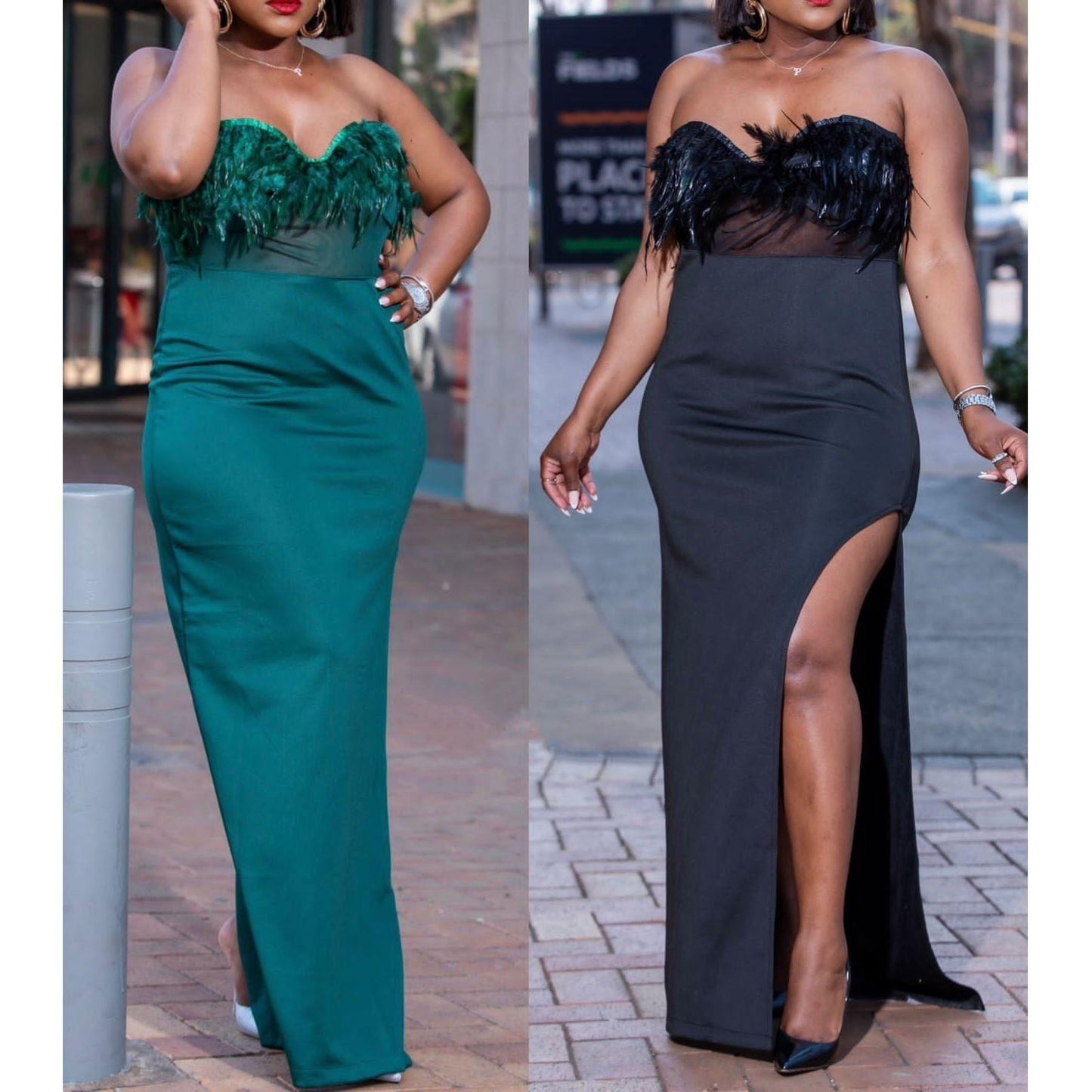 Boob Tube Fox Fur Slit Sexy Dress