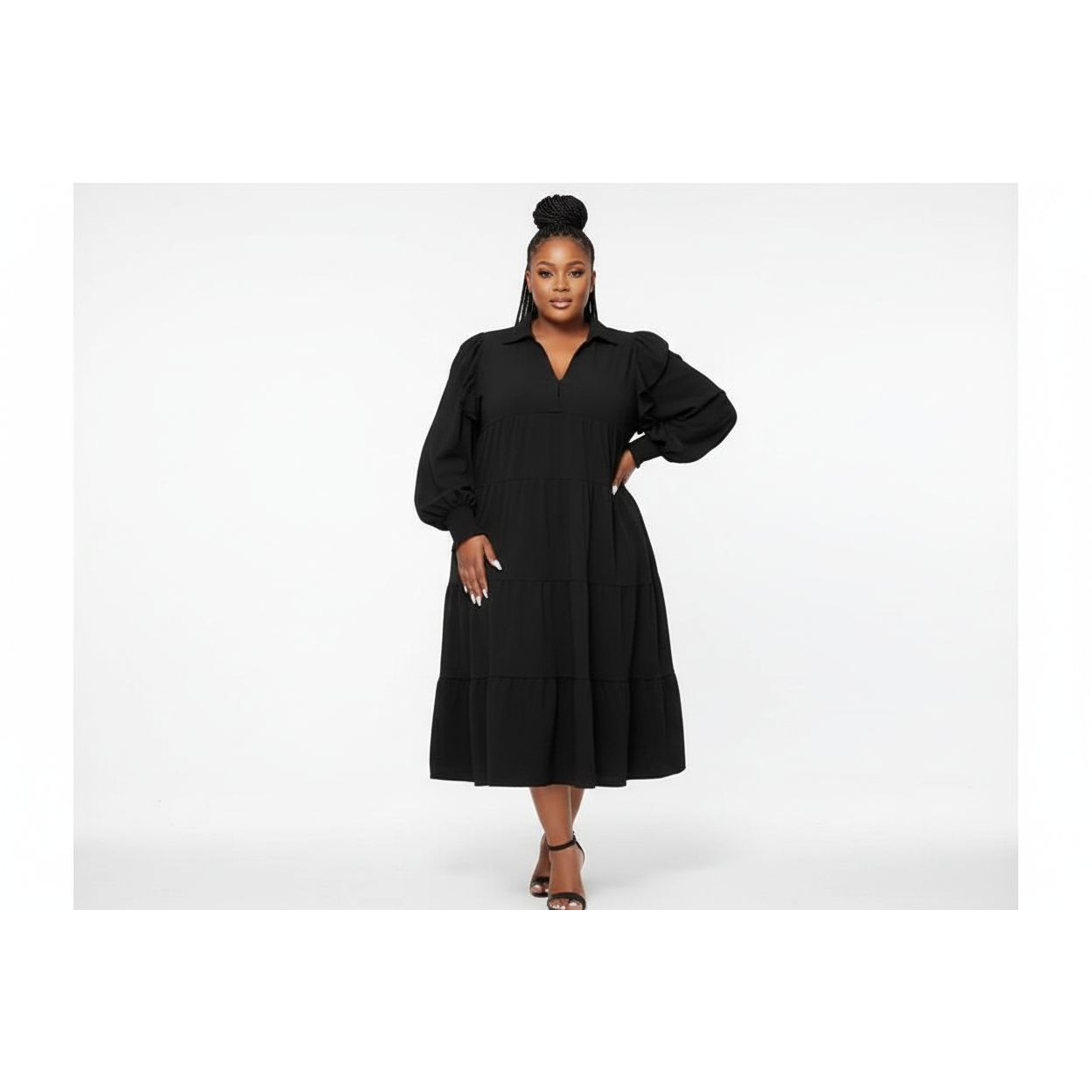 Solid Color Collar Shirt Dress