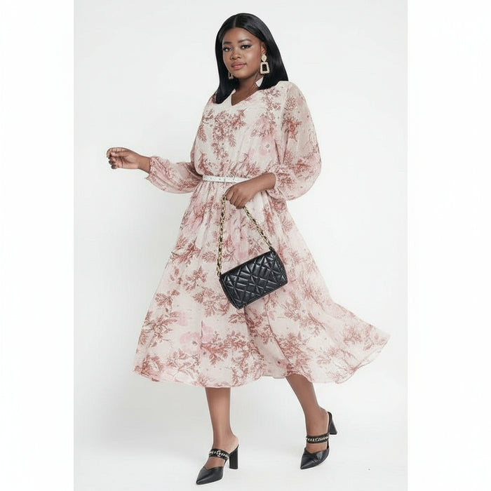 Vera V Neck Midi Dress - Cobalt Floral Print main image 0