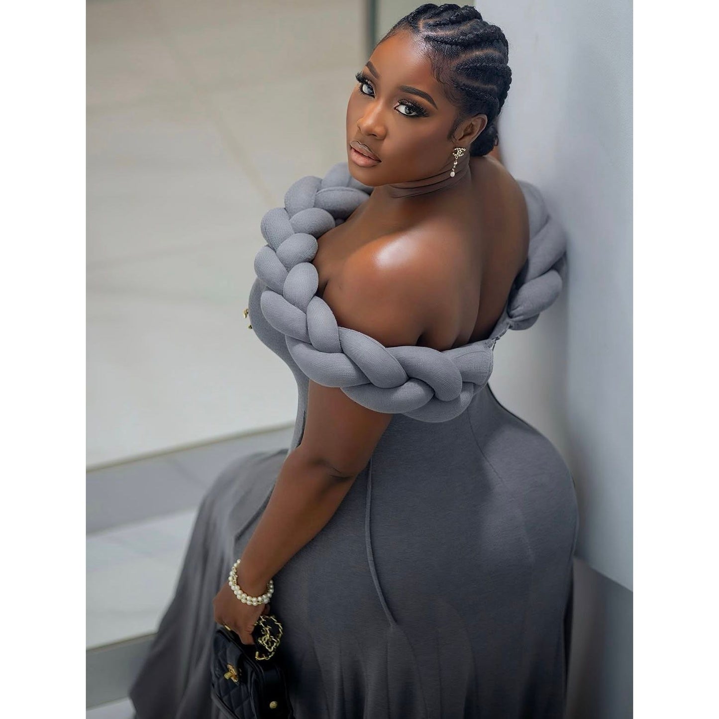 Off-Shoulder Braided Neckline Mermaid Dress