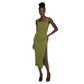 Ruched High Slit Bodycon Midi Dress