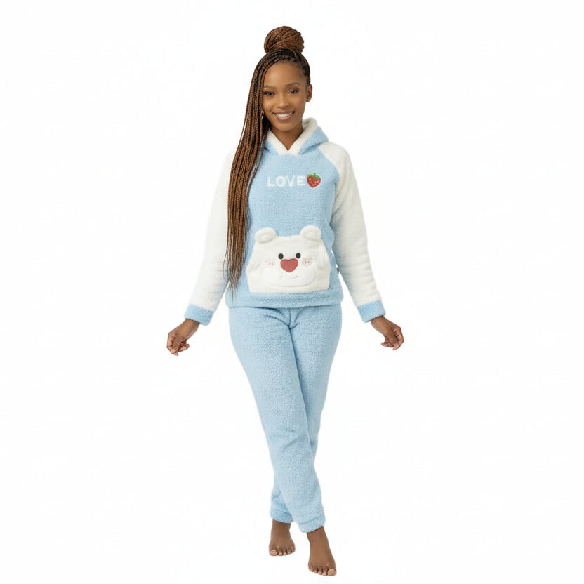 Fluffy Hooded Two Toned Sleepwear Set