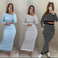 Striped Crop Top and Skirt Set