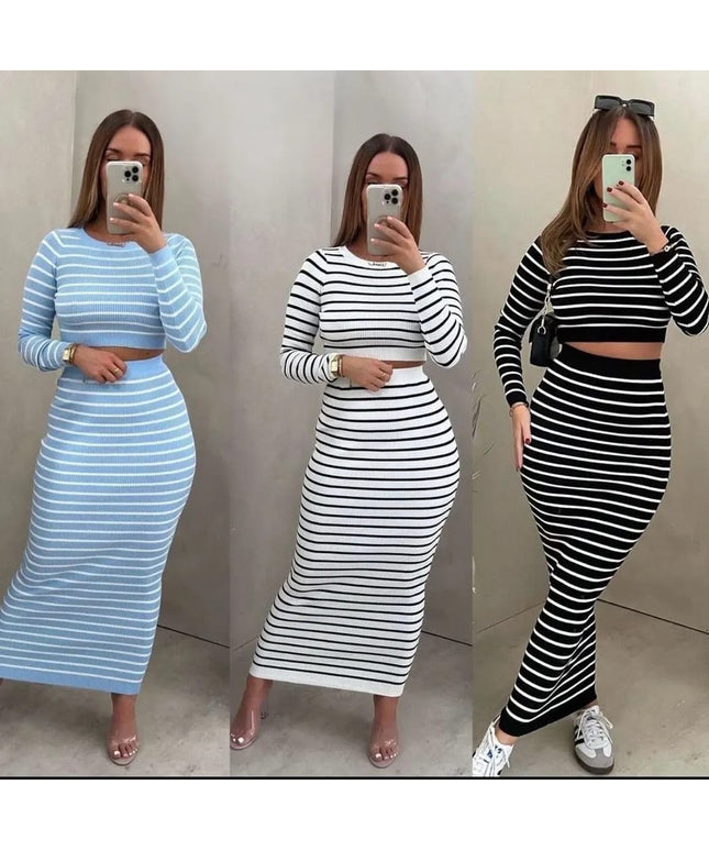 Striped Crop Top and Skirt Set