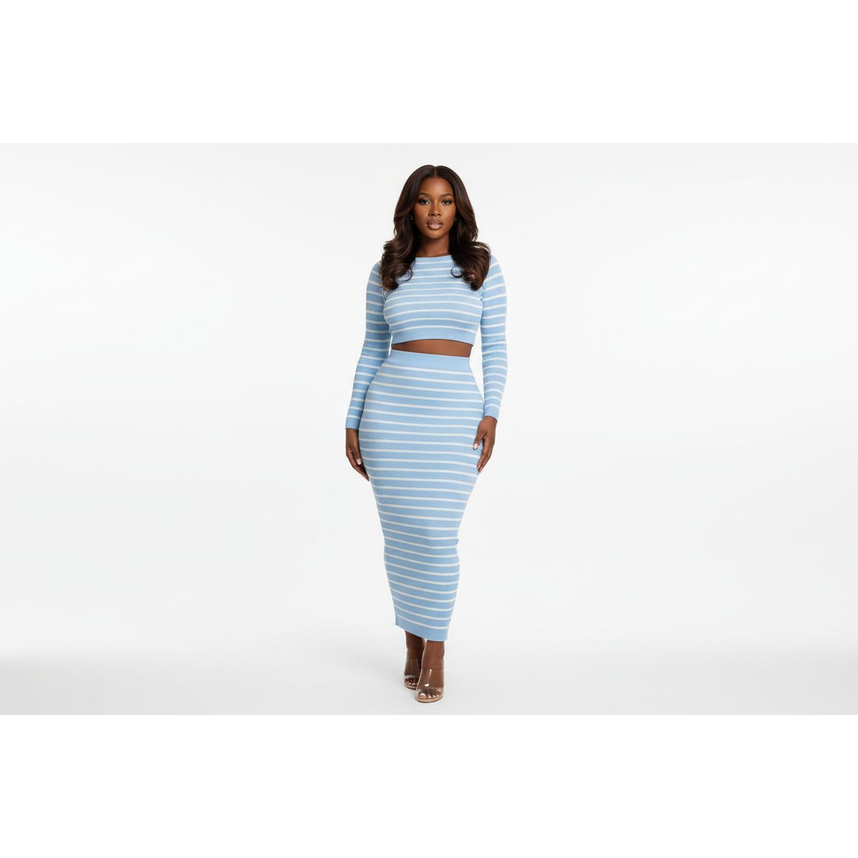 Striped Crop Top and Skirt Set