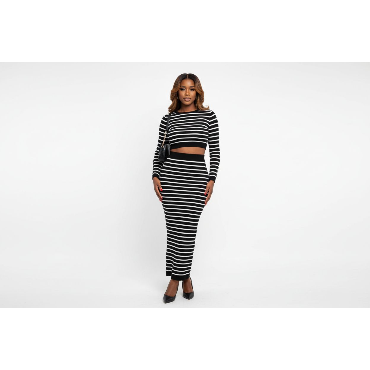 Striped Crop Top and Skirt Set