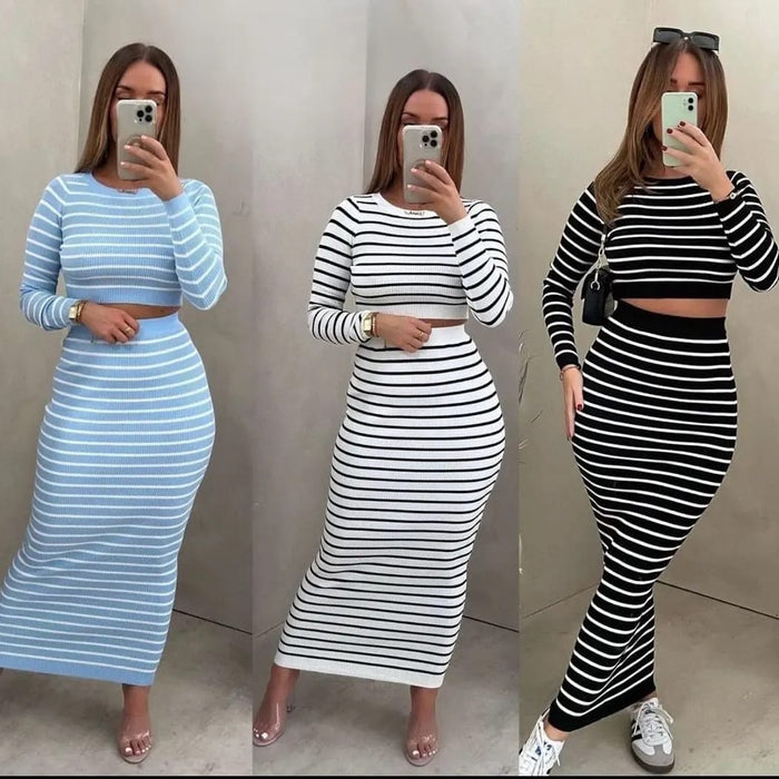 Striped Crop Top and Skirt Set