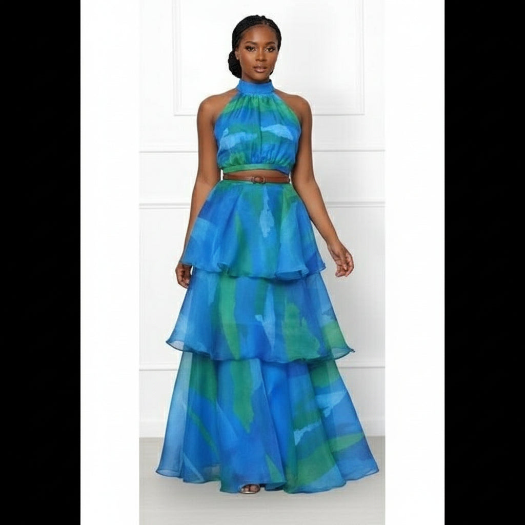 Sexy Tie-Dye Halter Top & Skirt Set