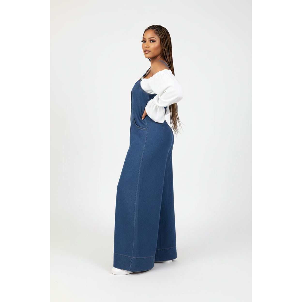Front Buttoned Denim Wide Jumpsuit