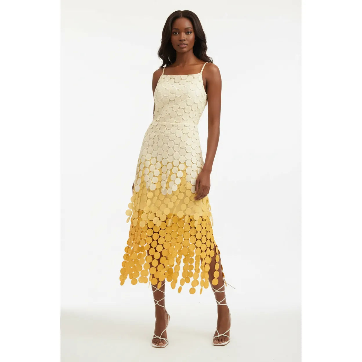 Tier-Cut Disc Pattern Maxi Dress