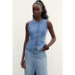 Casual Front Slit Slim Denim Tank Top