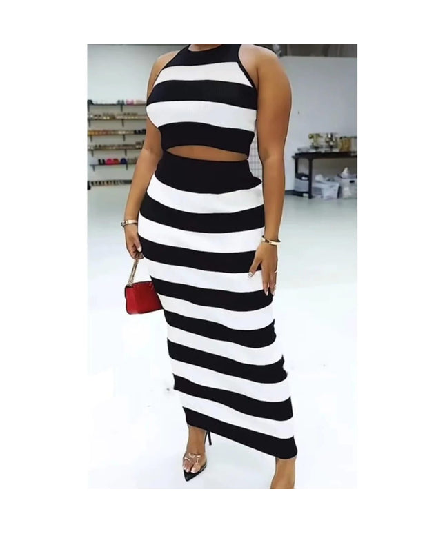 Striped Slit Skirt and Top Set