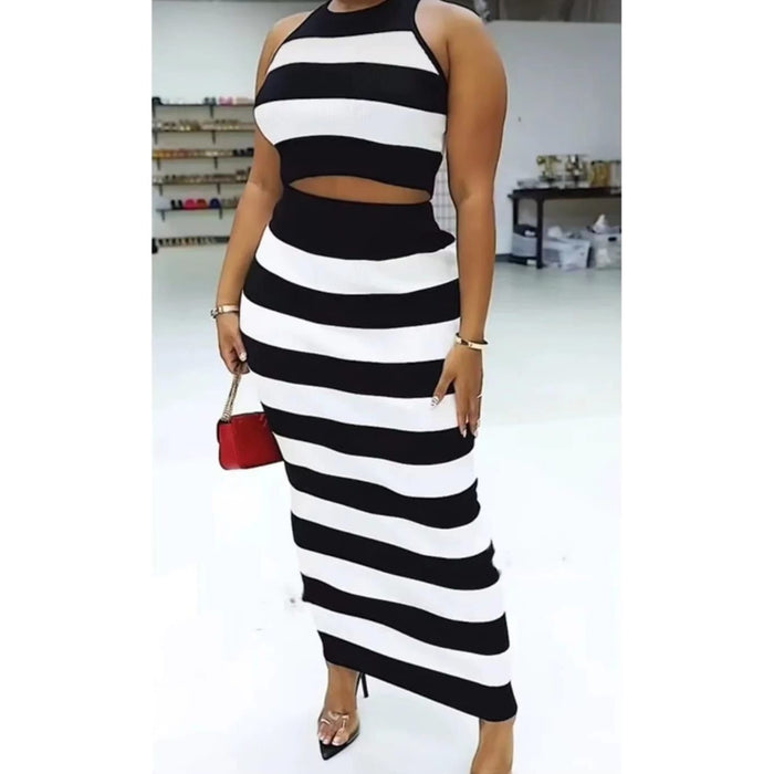 Striped Slit Skirt and Top Set