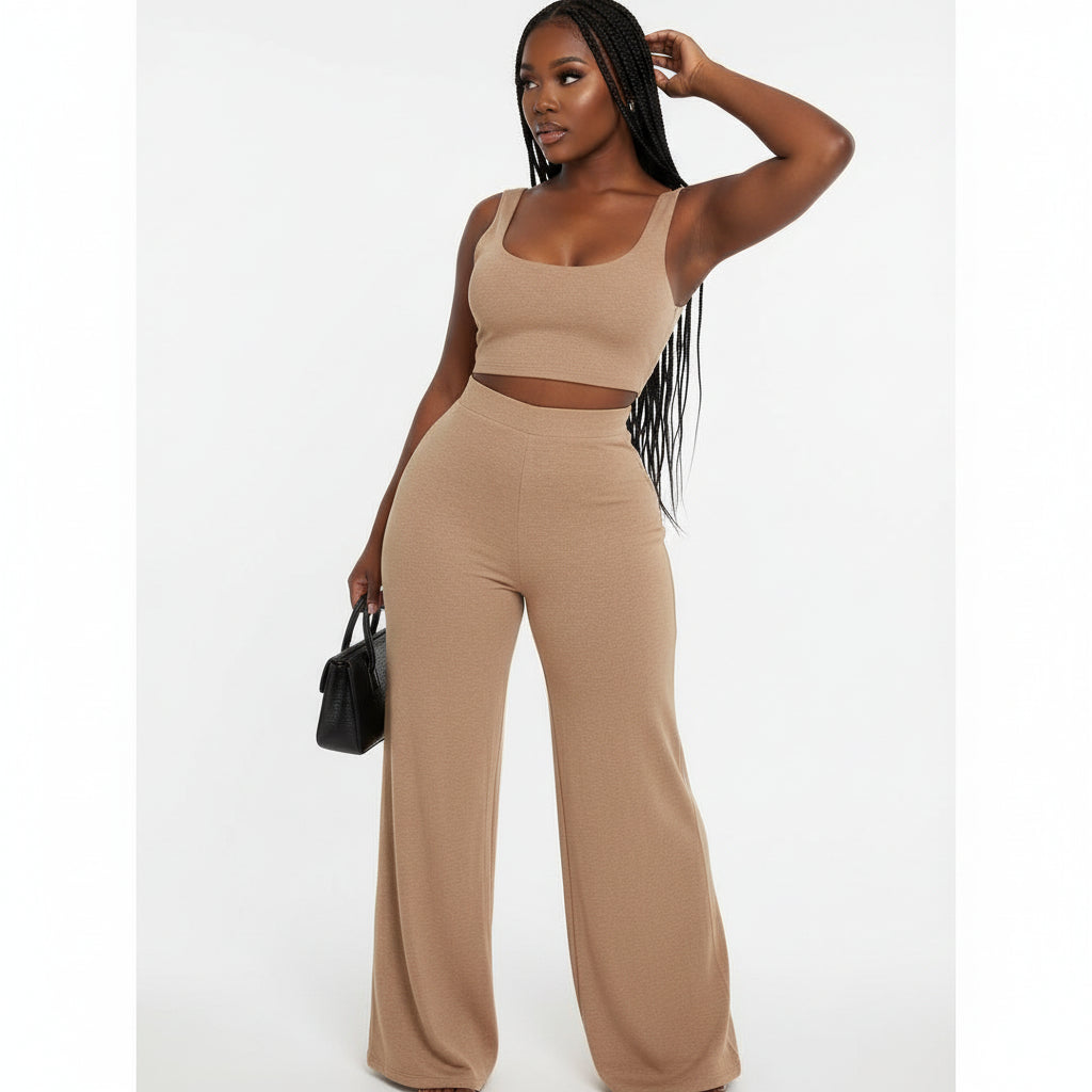 Sleeveless Crop Top And Pant Set