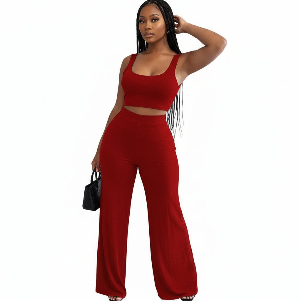 Sleeveless Crop Top And Pant Set