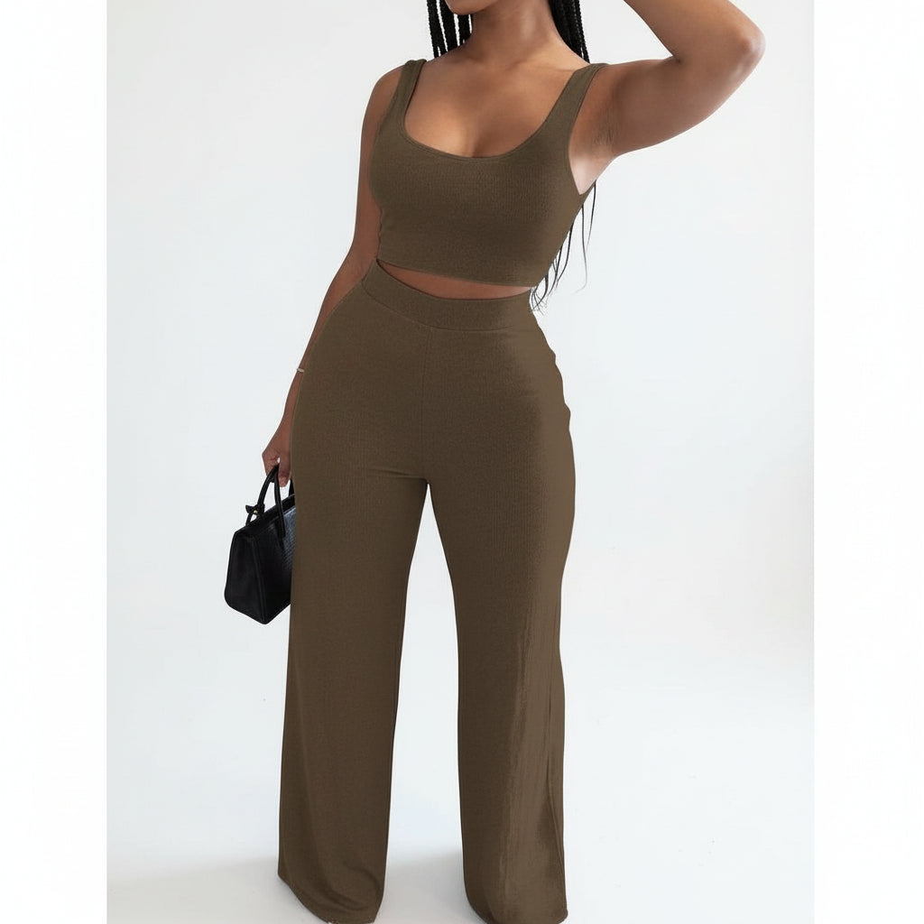Sleeveless Crop Top And Pant Set