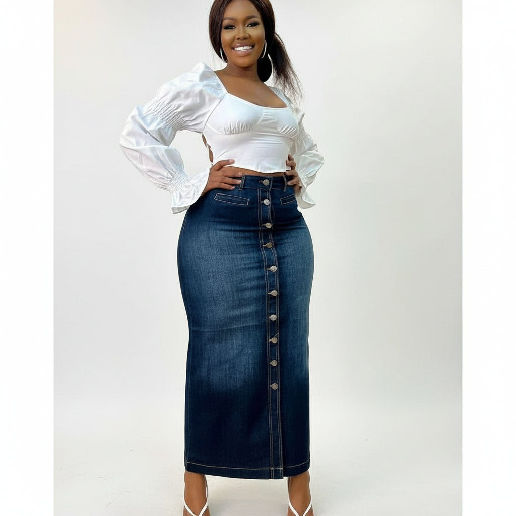 Long Denim High Waisted Denim Skirt 3xl Women's Plus Size Long