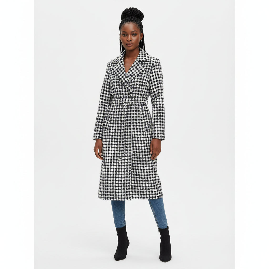 Plaid Print Belted Overcoat