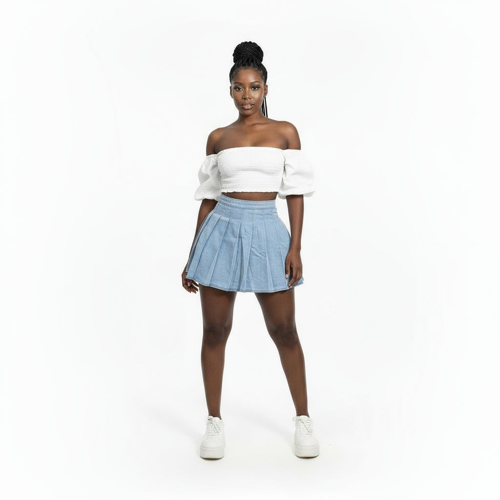 Denim Pleated Skirt