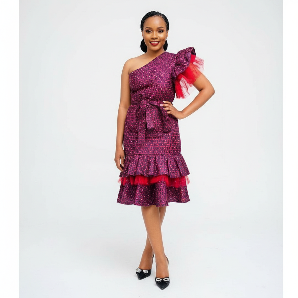 Ankara One Hand Off Shoulder Dress