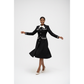 Black Tweed Bow Detail Elegant Long Sleeve Button Dress