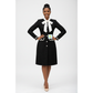 Black Tweed Bow Detail Elegant Long Sleeve Button Dress