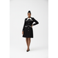 Black Tweed Bow Detail Elegant Long Sleeve Button Dress