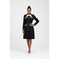 Black Tweed Bow Detail Elegant Long Sleeve Button Dress