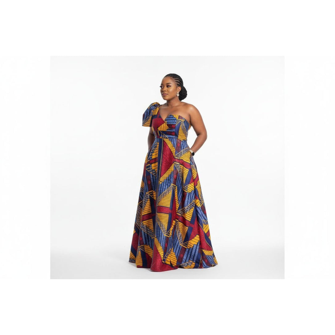 African Print Smocked Off-Shoulder Cotton Dress with Pockets | One Size main image 0