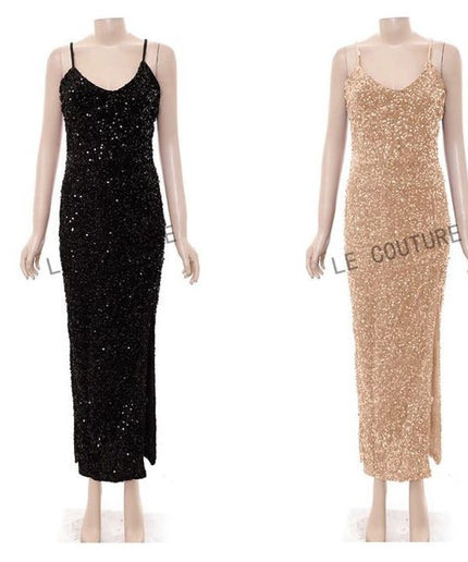 Sleeveless Side Slit Glitter Dress