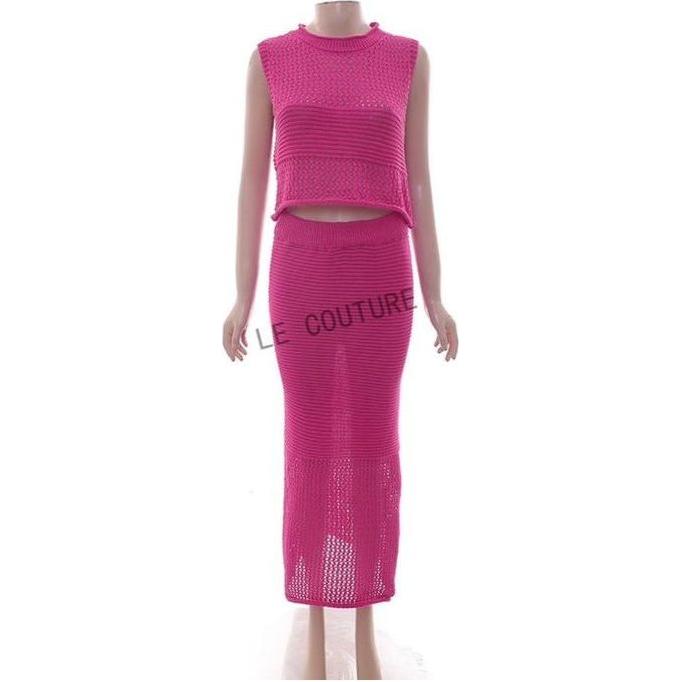 Knitted Round Neck Top and Skirt Set