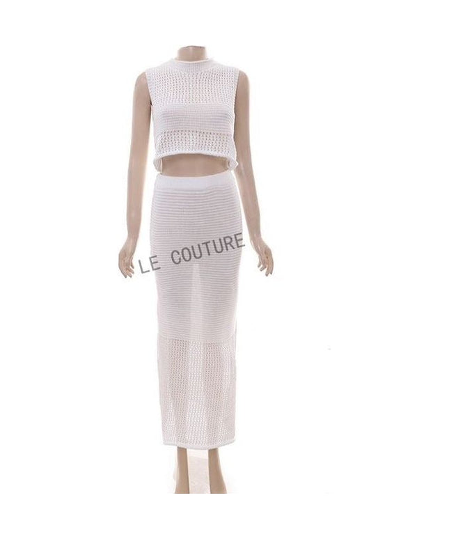 Knitted Round Neck Top and Skirt Set