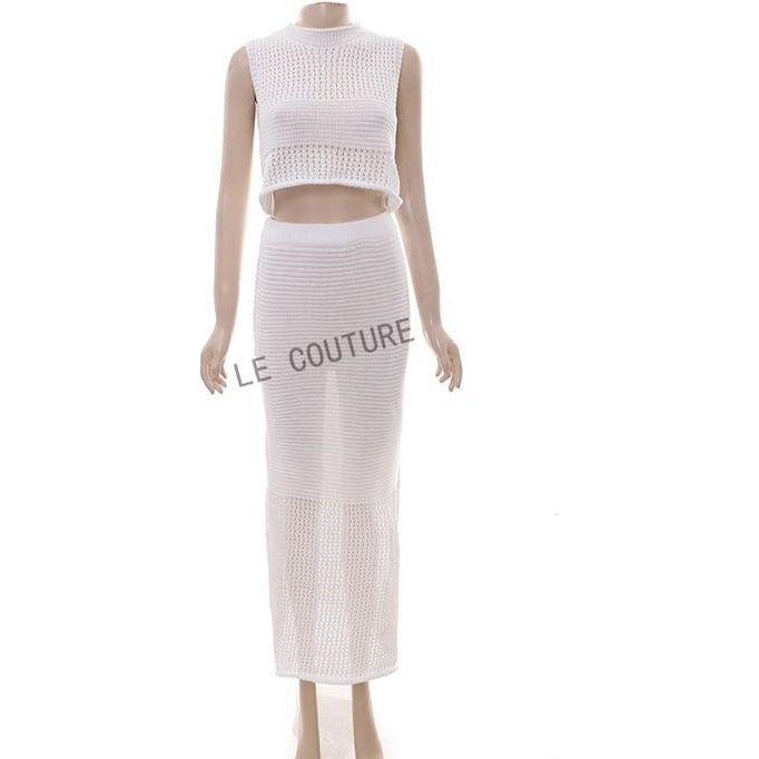 Knitted Round Neck Top and Skirt Set