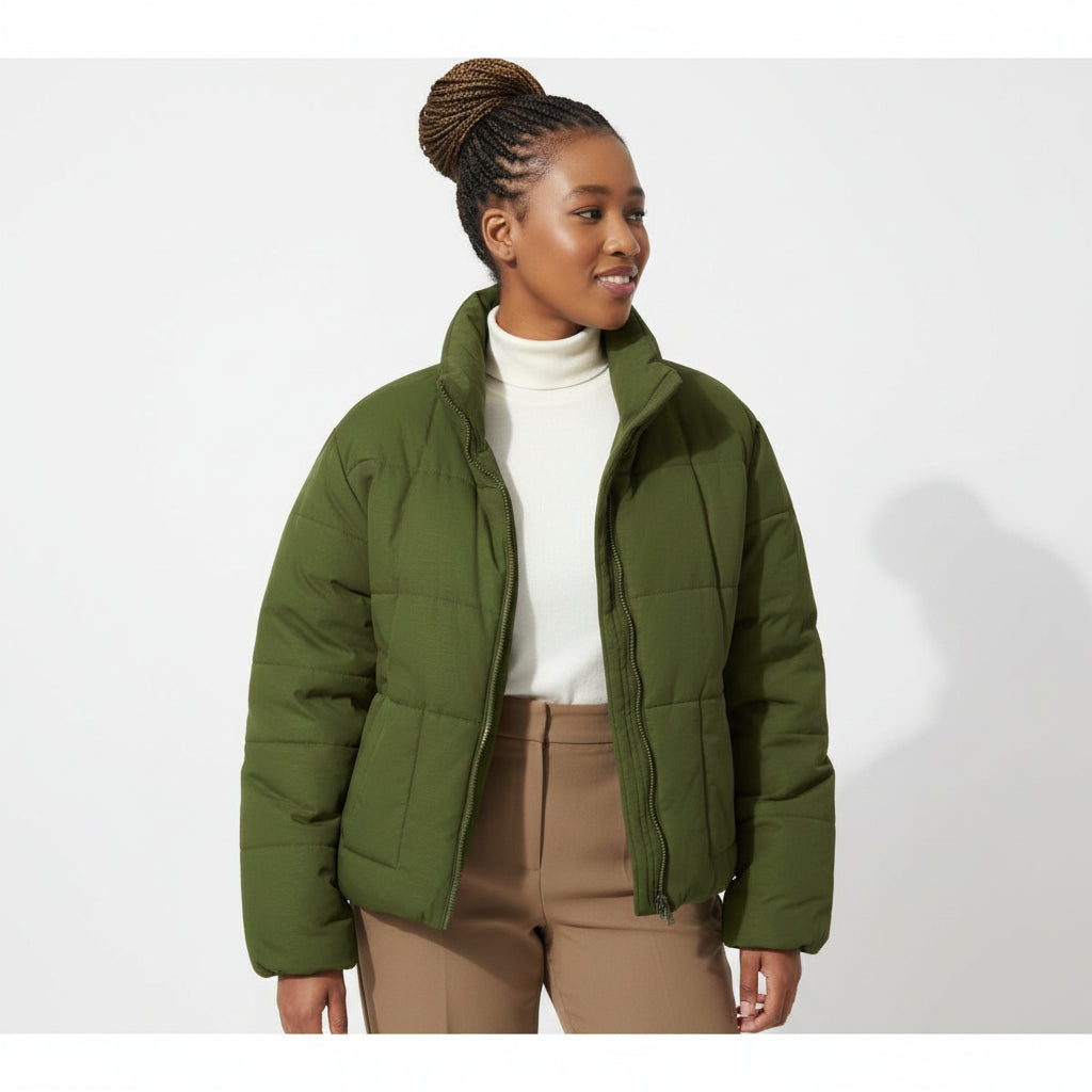 Pocket Elastic Waist Warm Jacket