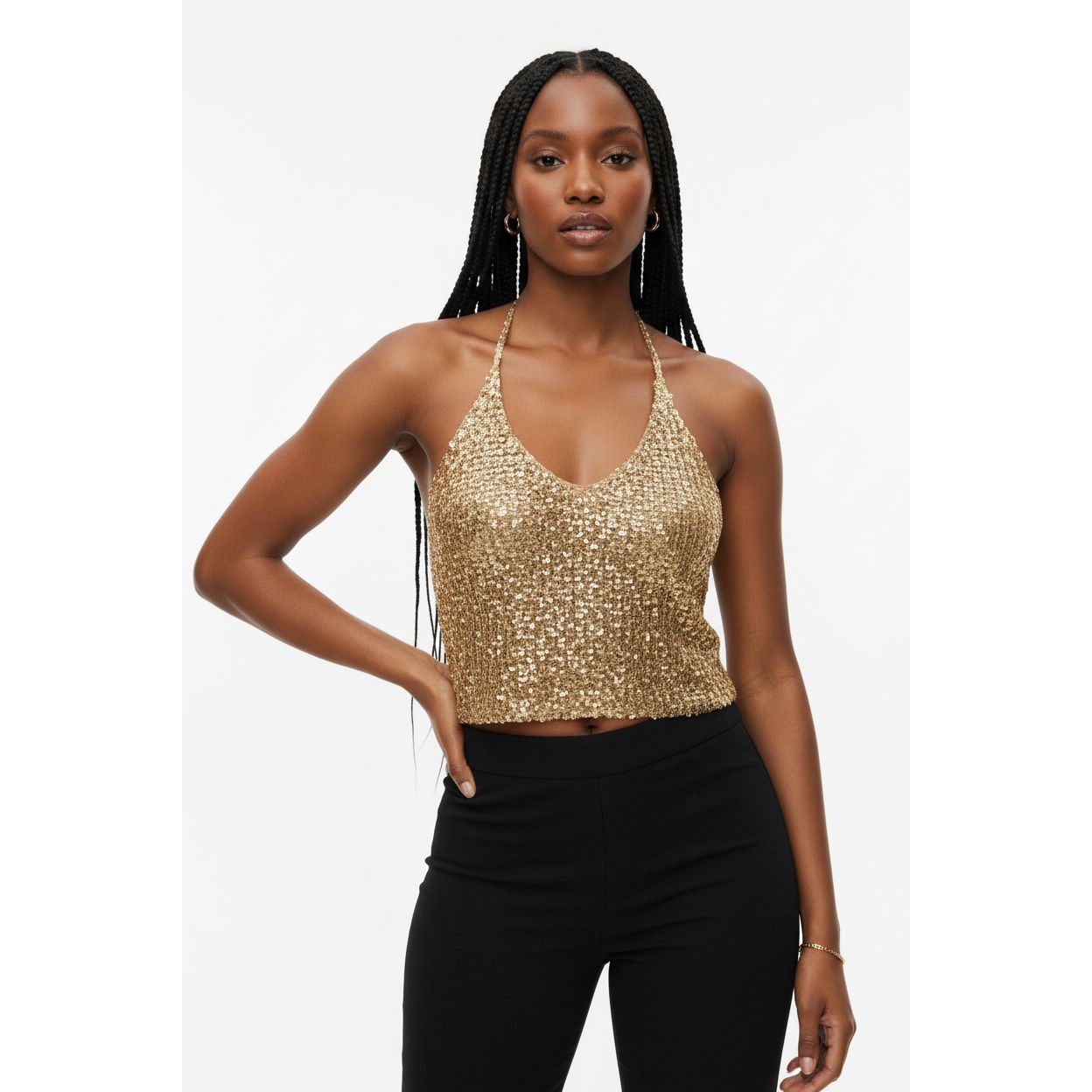 Half Sequin Crop Top