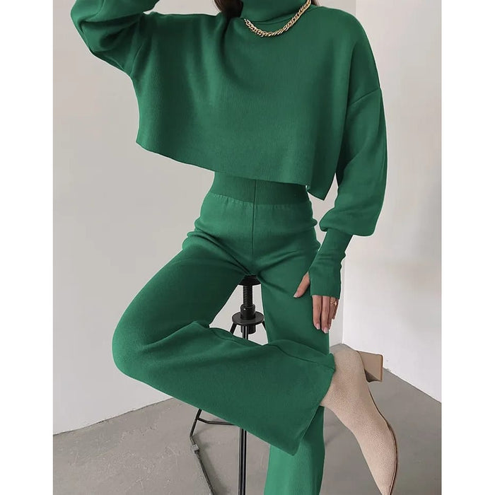 High Waisted Pant and Pullover Knitted Set