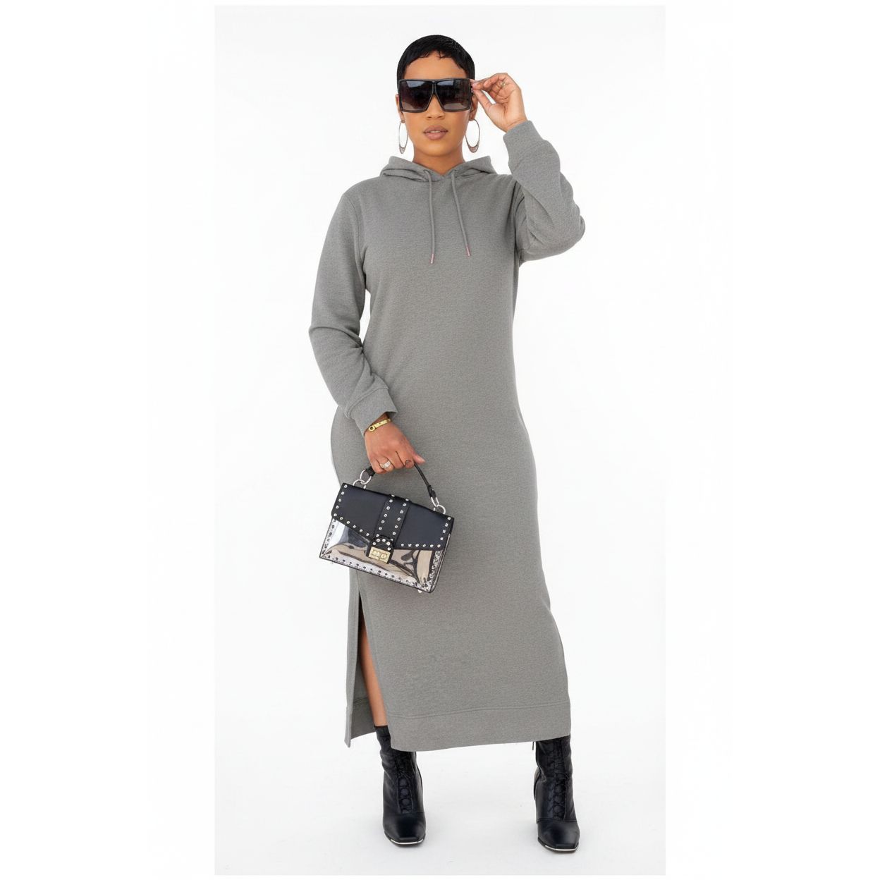 Hooded Side Slit Dress