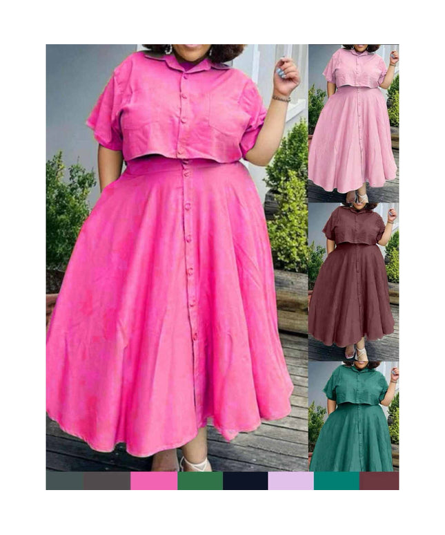 Buttoned Short Sleeve Top and Skirt Set