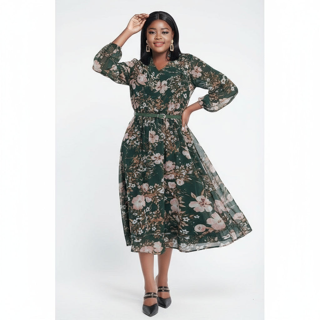 Floral V-Neck Midi Dress
