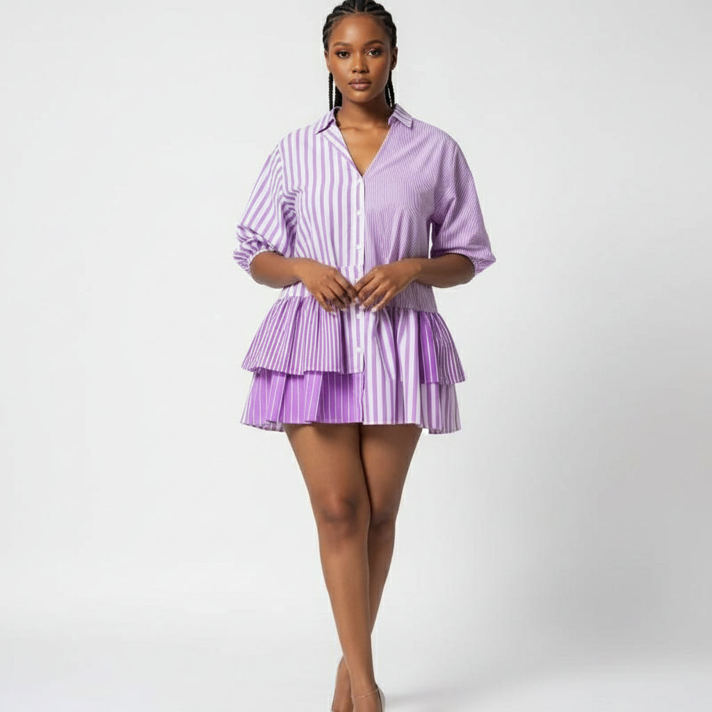 Stripped Short Sleeve Dress