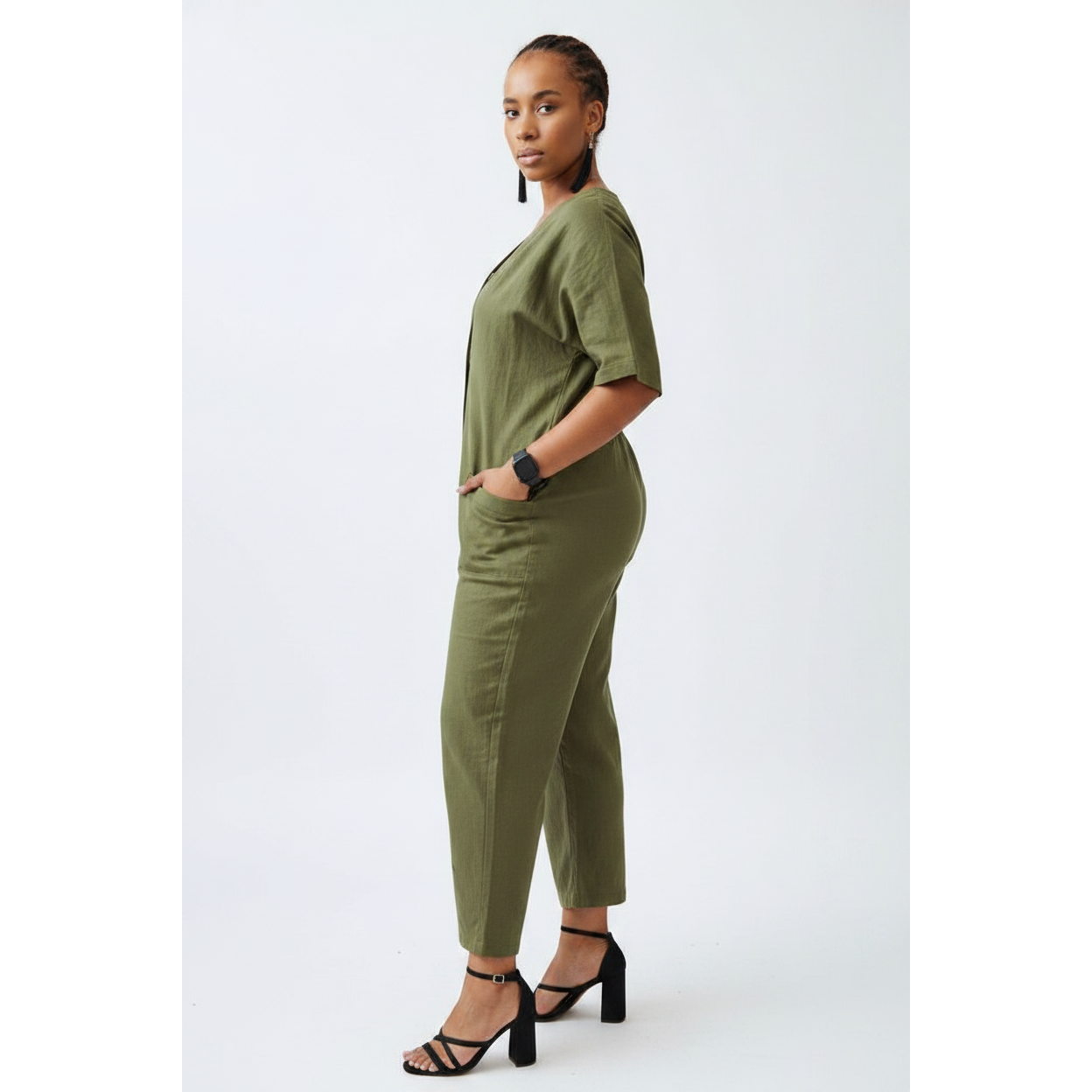 Short Sleeve V-Neck Jumpsuit