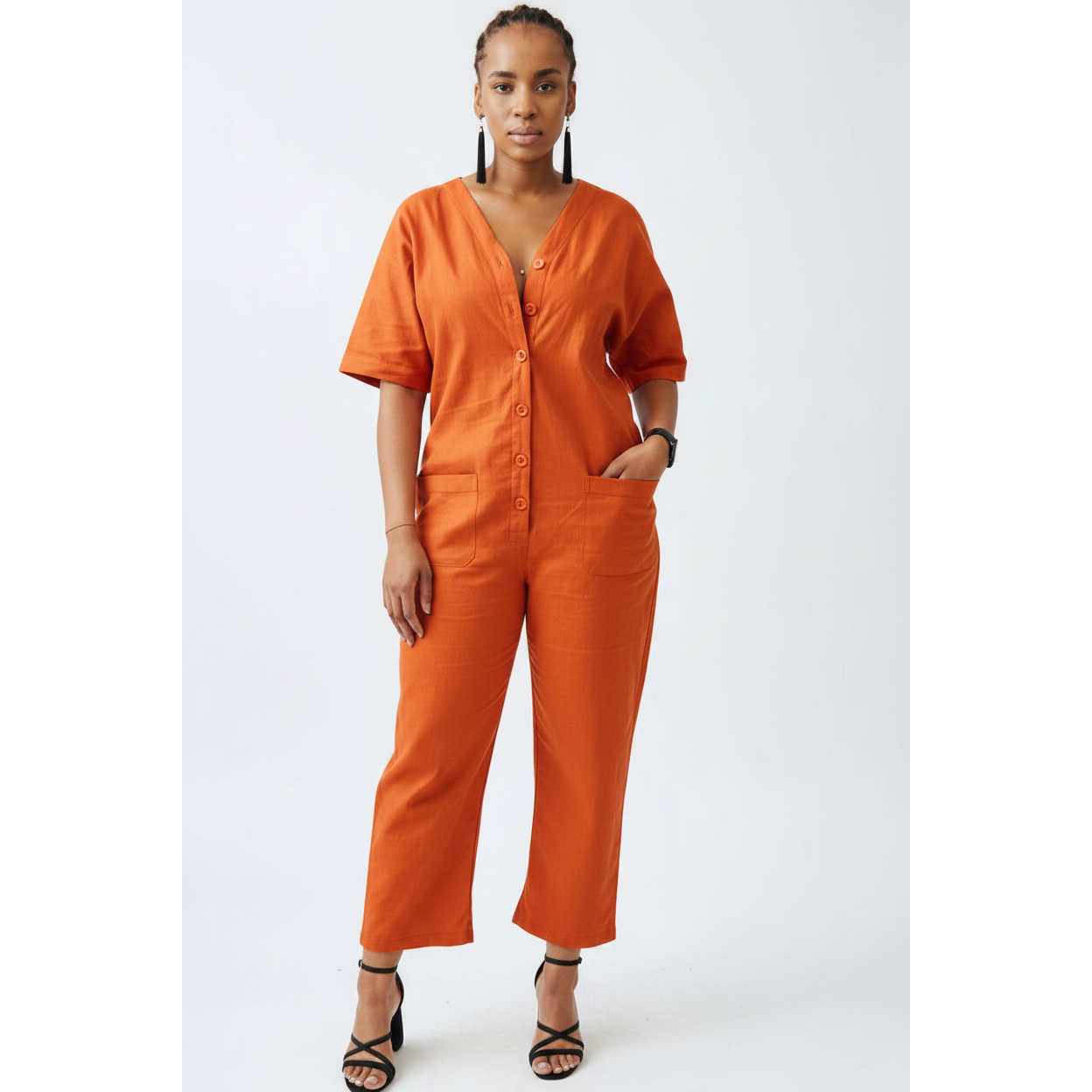 Short Sleeve V-Neck Jumpsuit
